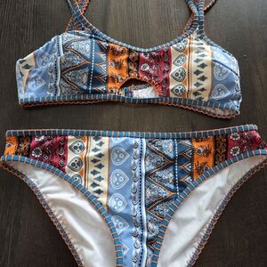 Cupshe Colorblock Bikini Top & Bottom with Blue and Orange Trim